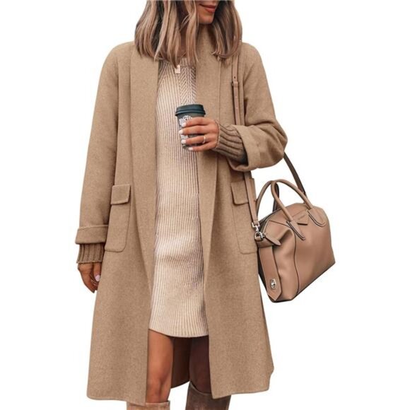 Women's Open Front Long Cardigan Sweaters Khaki